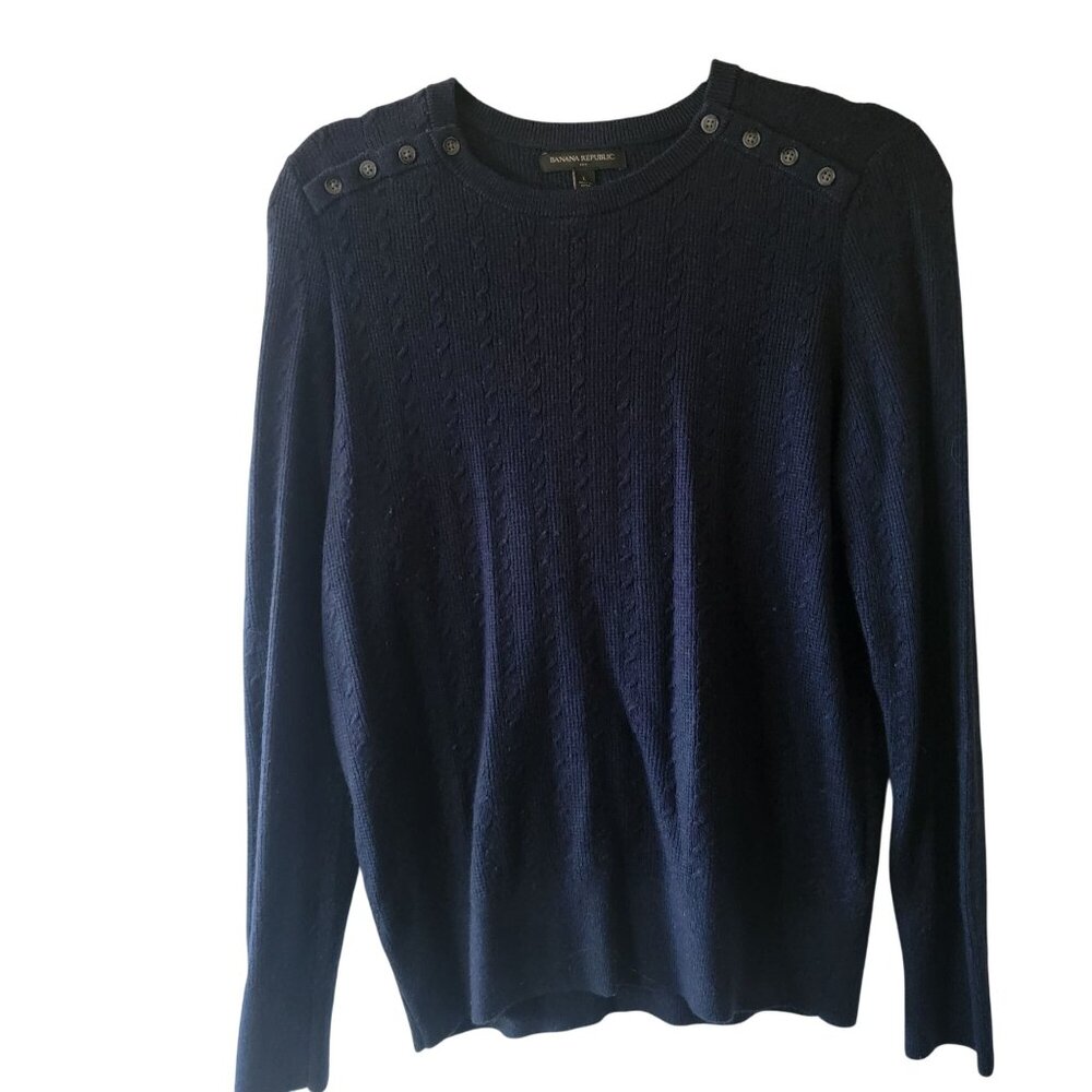 Banana Republic Navy Blue Cable Knit Pullover Sweater Size L